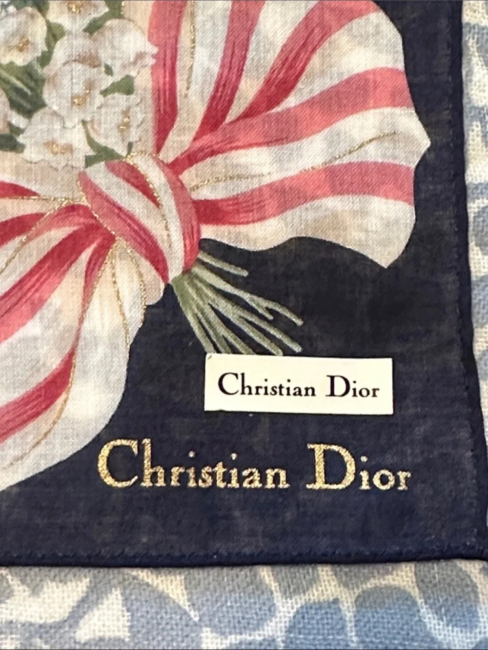 Christian Dior Floral Bow Silk Hair Scarf/Handkerchief - NEW